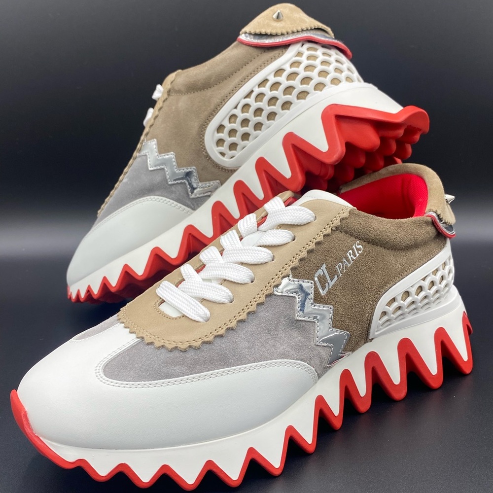 LOUBISHARK DONNA FLAT WHITE/BEIGE. Red Sole Runner Sneakers. - Picture 3 of 9